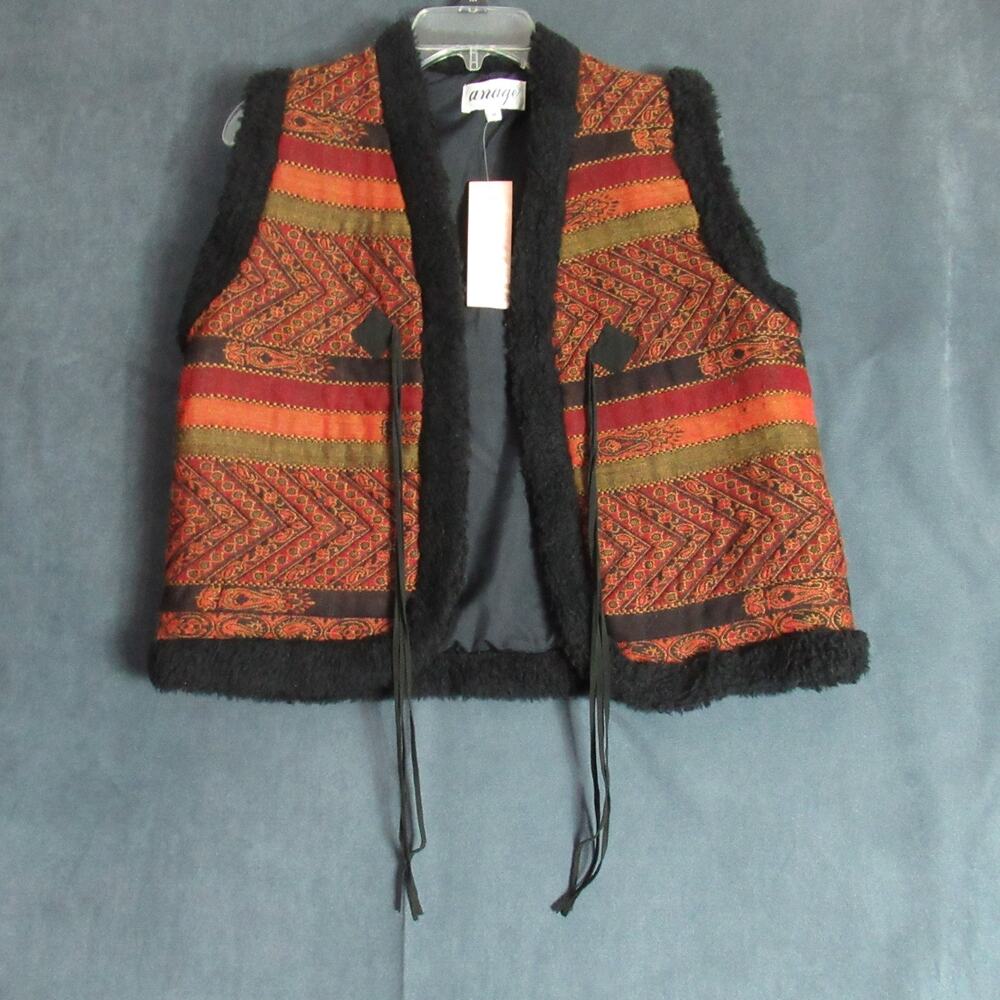 Vintage Anage Vest Womens Medium Wool Fur Lined Southwestern Aztec Hipster 90s